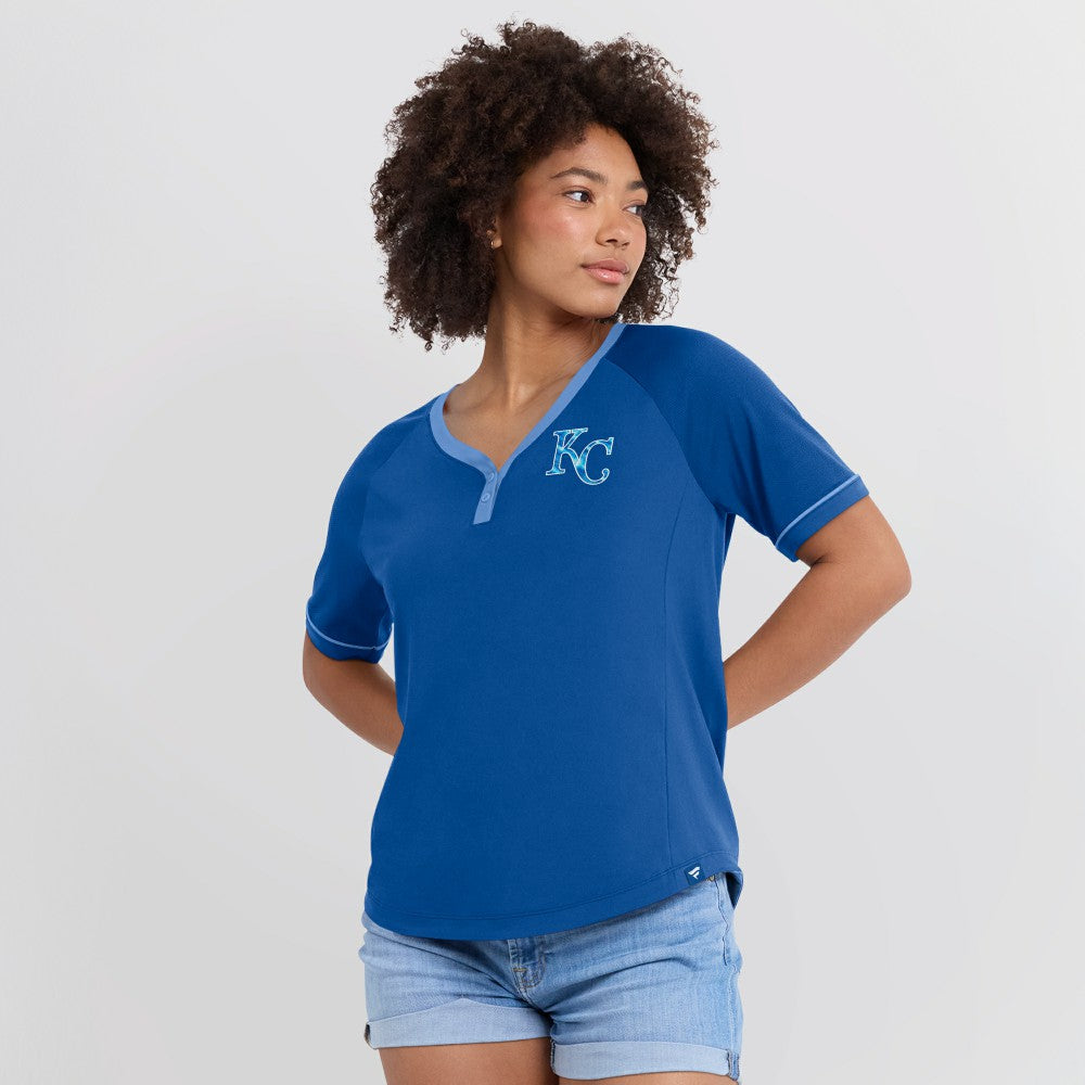 Kansas City Royals Fanatics Women's League Diva Star Raglan V-Neck T-Shirt Sale