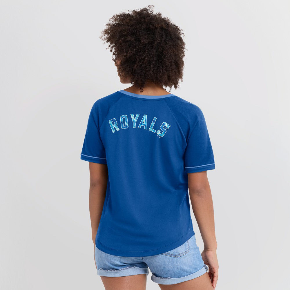 Kansas City Royals Fanatics Women's League Diva Star Raglan V-Neck T-Shirt Sale