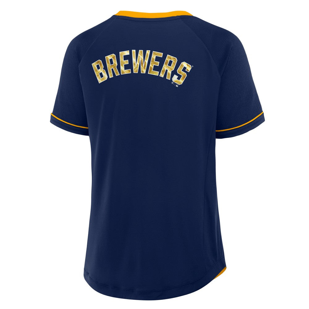 Milwaukee Brewers Fanatics Women's League Diva Star Raglan V-Neck T-Shirt Discount