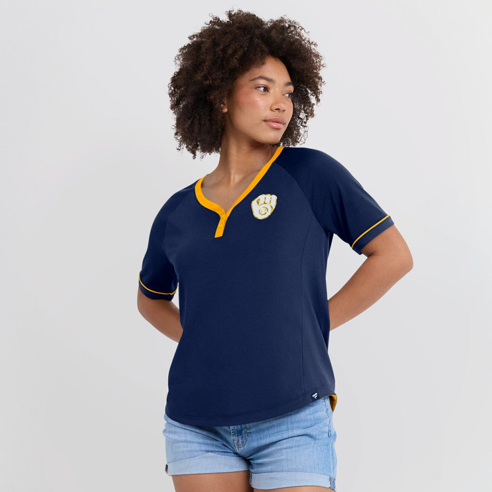 Milwaukee Brewers Fanatics Women's League Diva Star Raglan V-Neck T-Shirt Discount