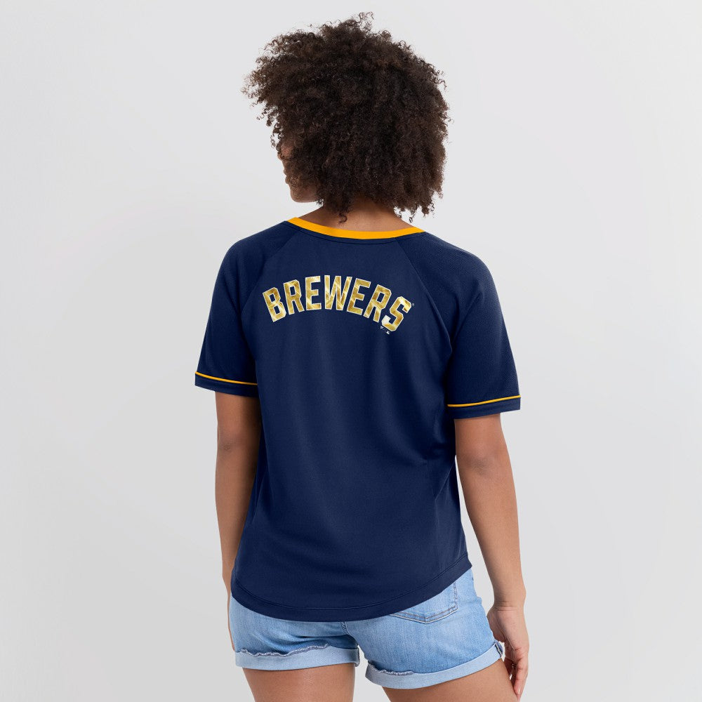 Milwaukee Brewers Fanatics Women's League Diva Star Raglan V-Neck T-Shirt Discount