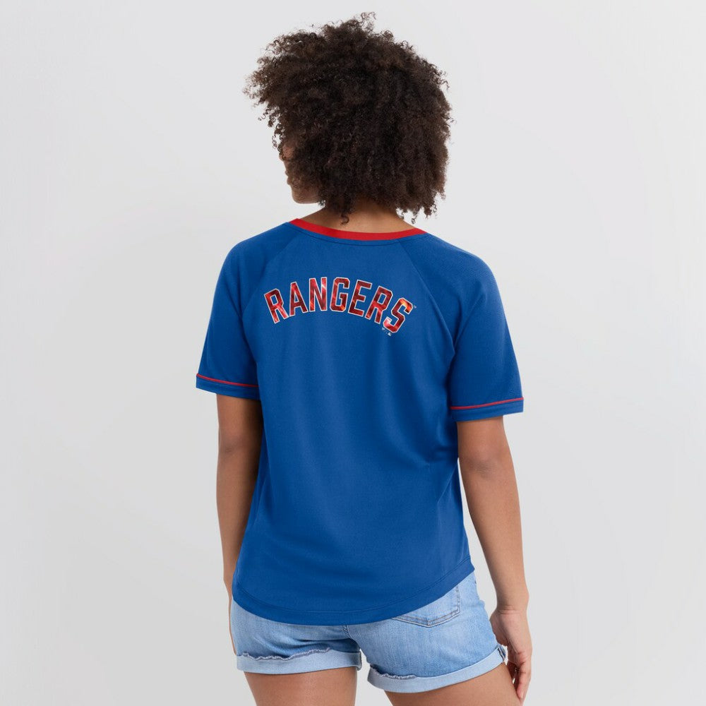 Texas Rangers Fanatics Women's League Diva Star Raglan V-Neck T-Shirt Sale