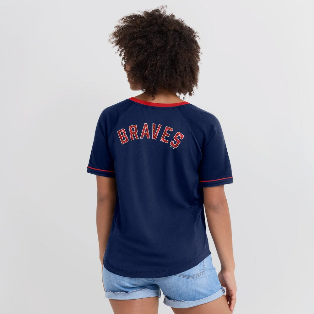 Atlanta Braves Fanatics Women's League Diva Star Raglan V-Neck T-Shirt Sale