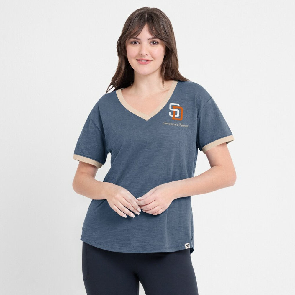 San Diego Padres Fanatics Women's Binge Worthy Stadium Slub V-Neck T-Shirt Near Me