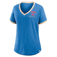 Texas Rangers Fanatics Women's Binge Worthy Stadium Slub V-Neck T-Shirt Outlet