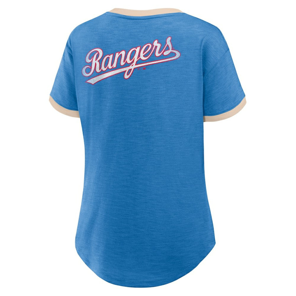 Texas Rangers Fanatics Women's Binge Worthy Stadium Slub V-Neck T-Shirt Outlet