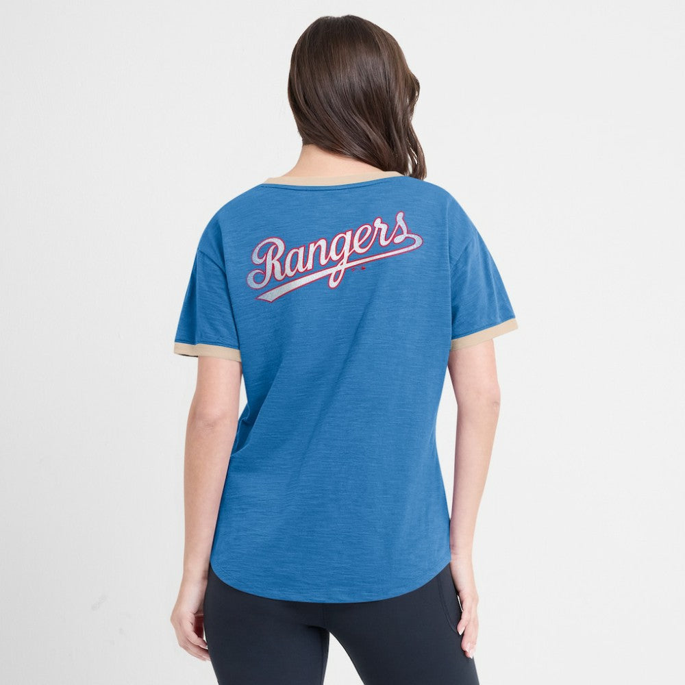 Texas Rangers Fanatics Women's Binge Worthy Stadium Slub V-Neck T-Shirt Outlet