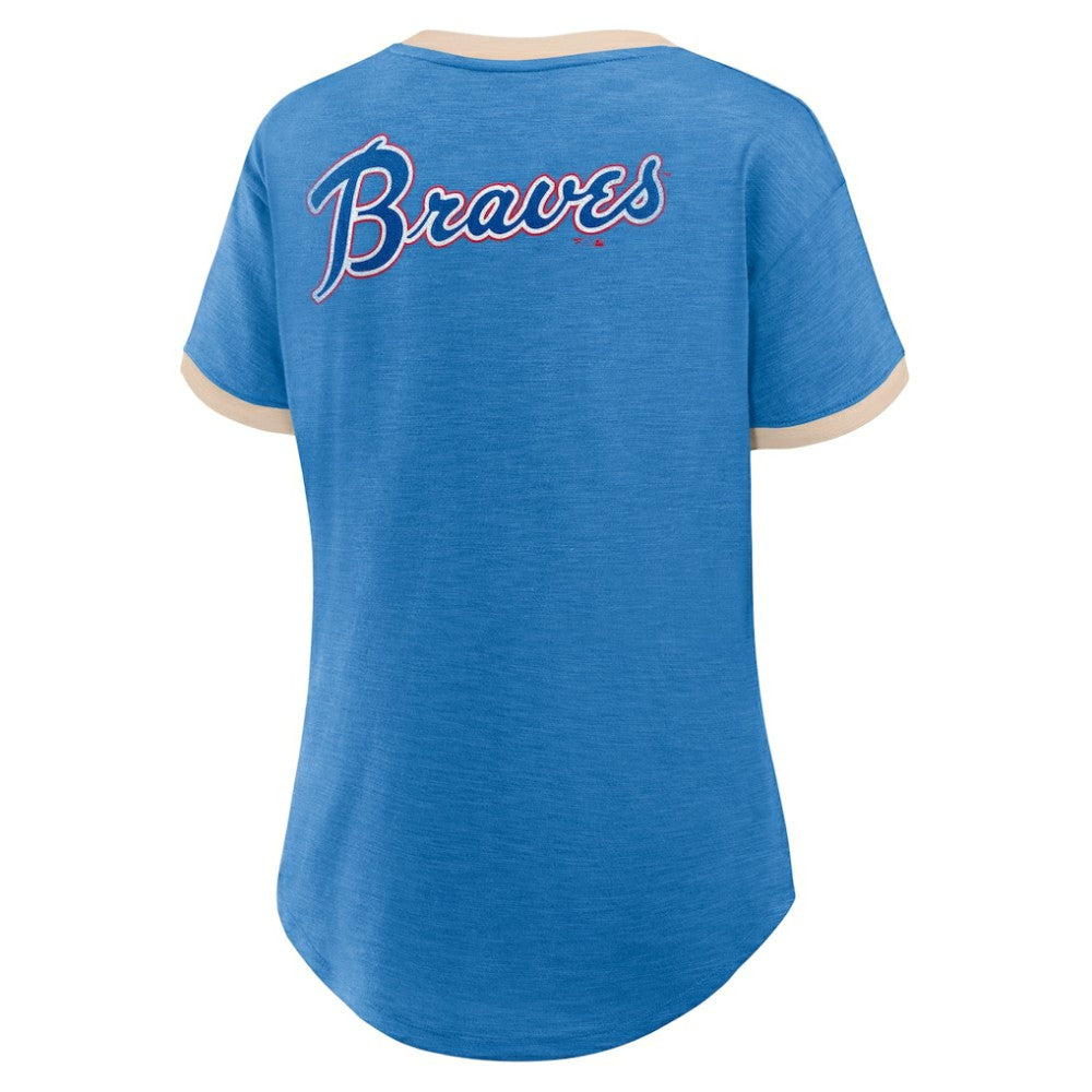 Atlanta Braves Fanatics Women's Binge Worthy Stadium Slub V-Neck T-Shirt Outlet