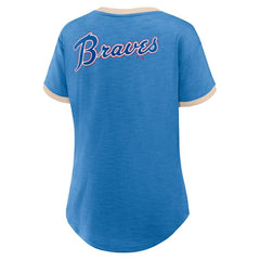 Atlanta Braves Fanatics Women's Binge Worthy Stadium Slub V-Neck T-Shirt Outlet