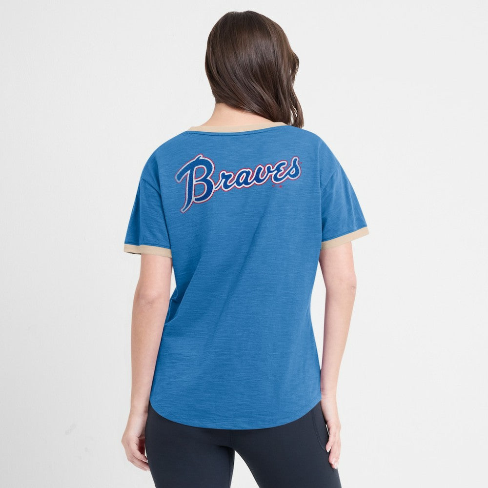 Atlanta Braves Fanatics Women's Binge Worthy Stadium Slub V-Neck T-Shirt Outlet