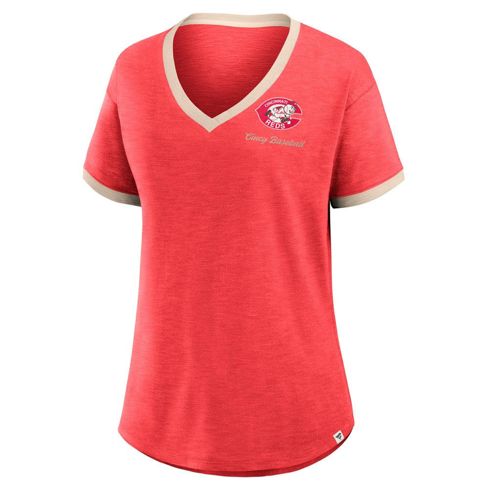 Cincinnati Reds Fanatics Women's Binge Worthy Stadium Slub V-Neck T-Shirt for sale