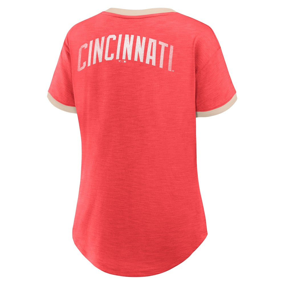 Cincinnati Reds Fanatics Women's Binge Worthy Stadium Slub V-Neck T-Shirt for sale