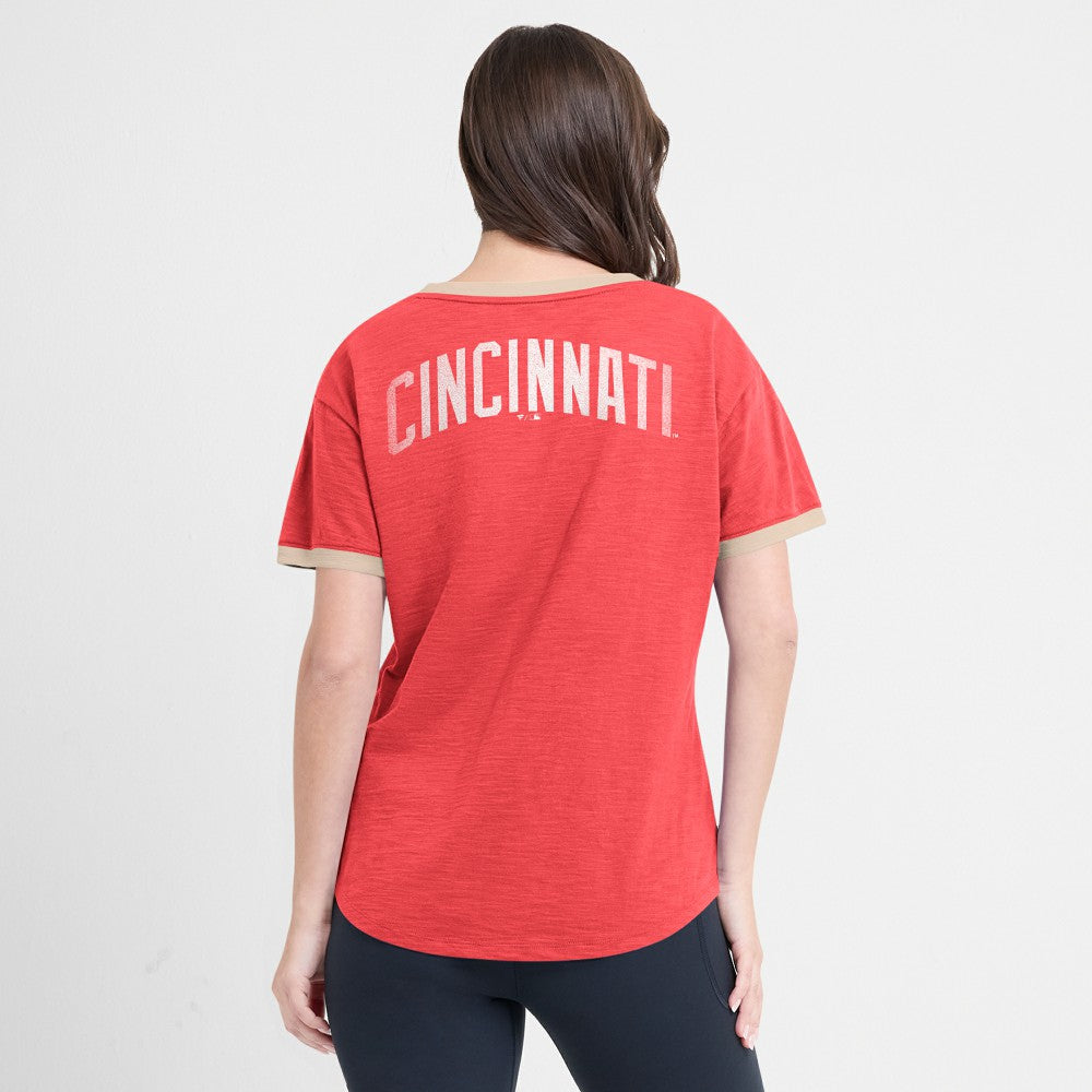 Cincinnati Reds Fanatics Women's Binge Worthy Stadium Slub V-Neck T-Shirt for sale
