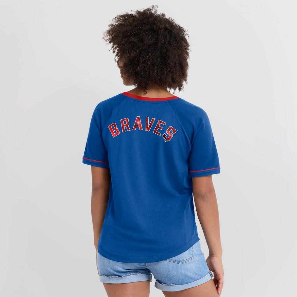 Atlanta Braves Fanatics Women's Cooperstown Collection League Diva Raglan V-Neck T-Shirt Near Me