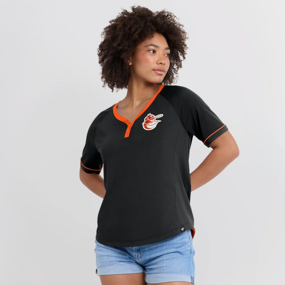 Baltimore Orioles Fanatics Women's Cooperstown Collection League Diva Raglan V-Neck T-Shirt for sale