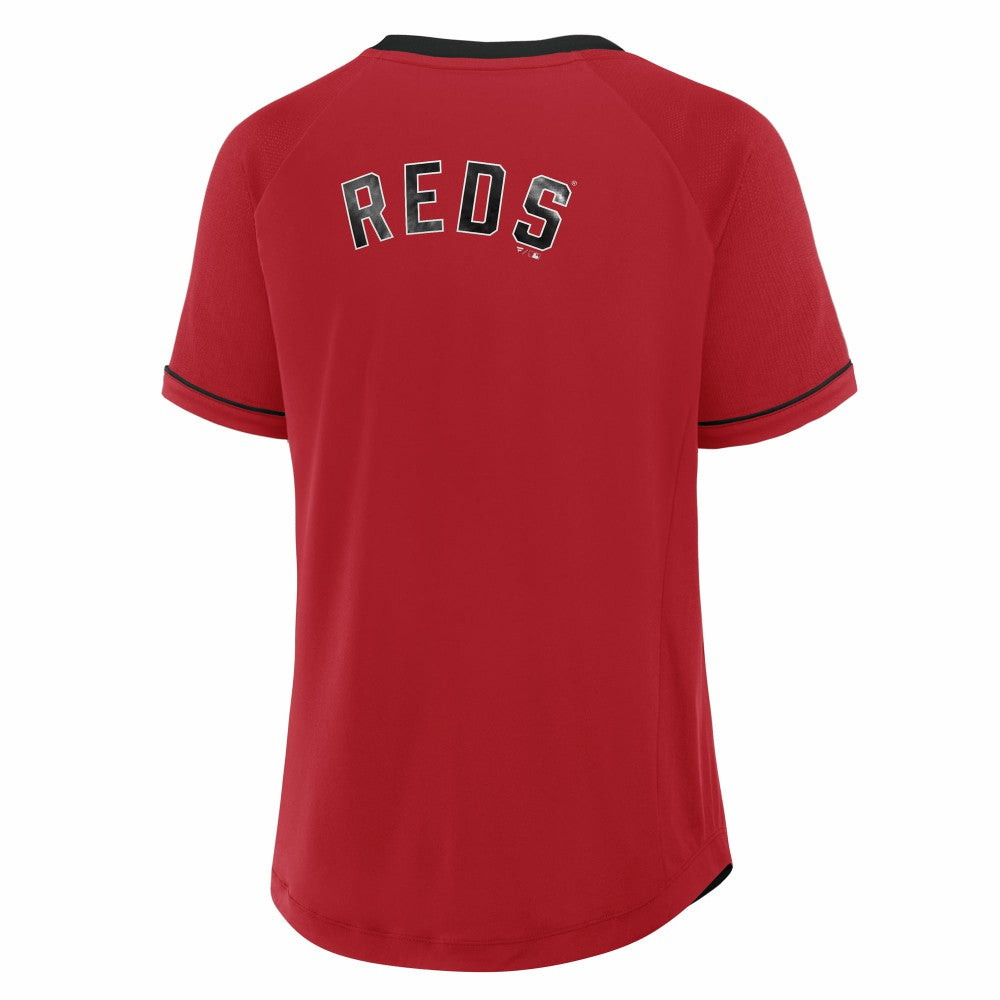 Cincinnati Reds Fanatics Women's Cooperstown Collection League Diva Raglan V-Neck T-Shirt Discount