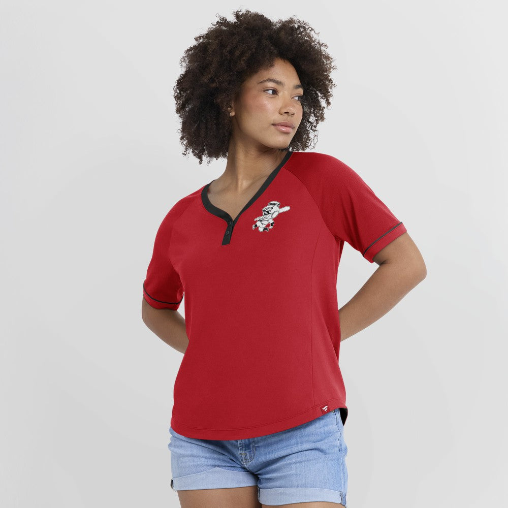 Cincinnati Reds Fanatics Women's Cooperstown Collection League Diva Raglan V-Neck T-Shirt Discount