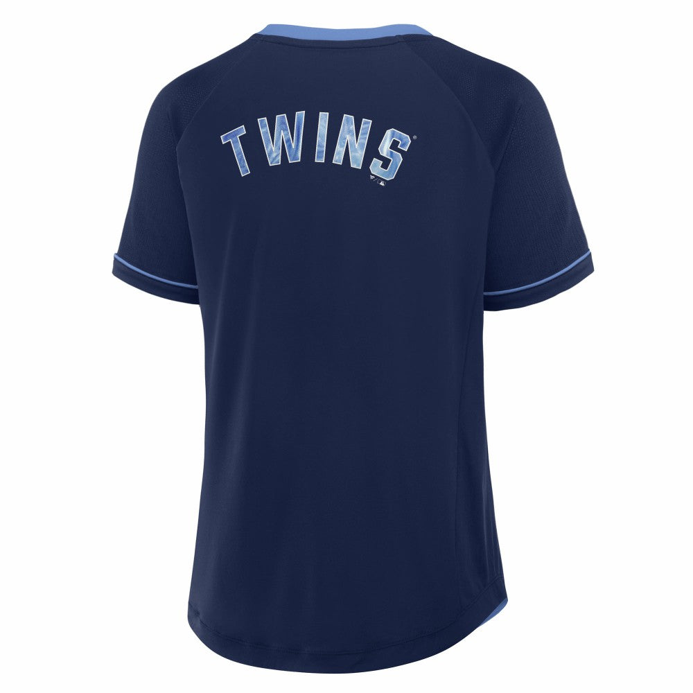 Minnesota Twins Fanatics Women's Cooperstown Collection League Diva Raglan V-Neck T-Shirt Discount