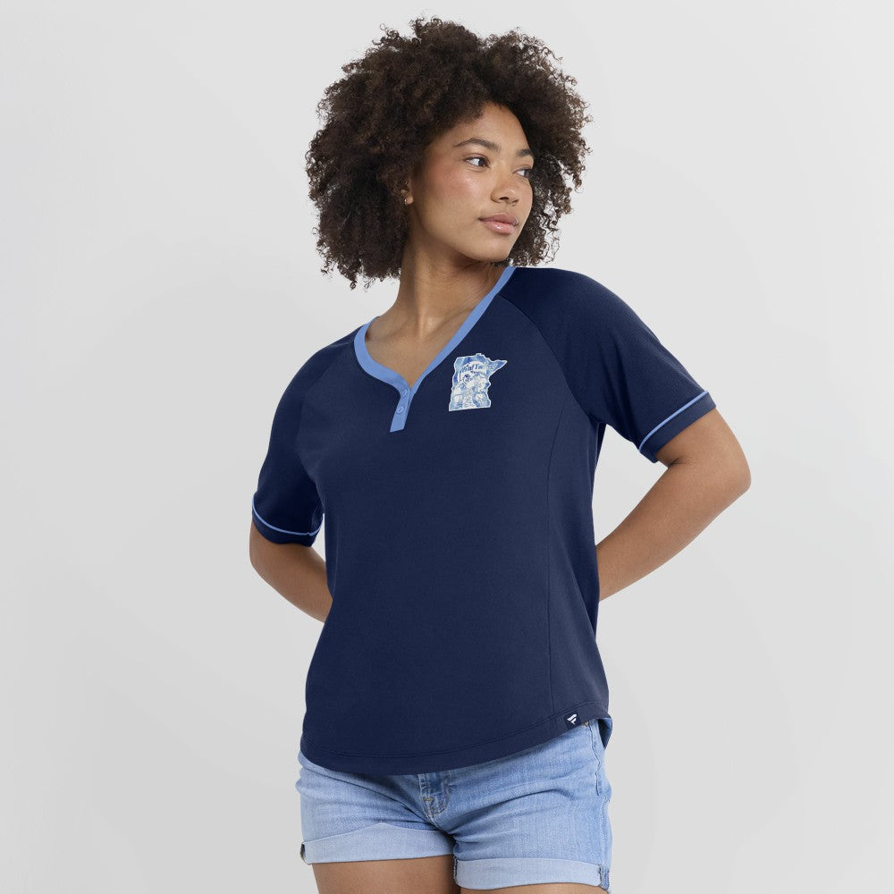 Minnesota Twins Fanatics Women's Cooperstown Collection League Diva Raglan V-Neck T-Shirt Discount