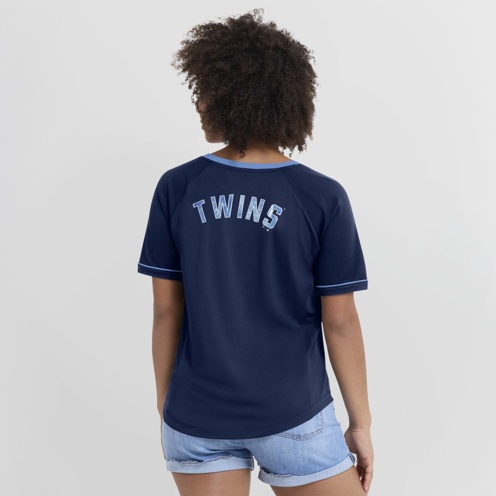 Minnesota Twins Fanatics Women's Cooperstown Collection League Diva Raglan V-Neck T-Shirt Discount