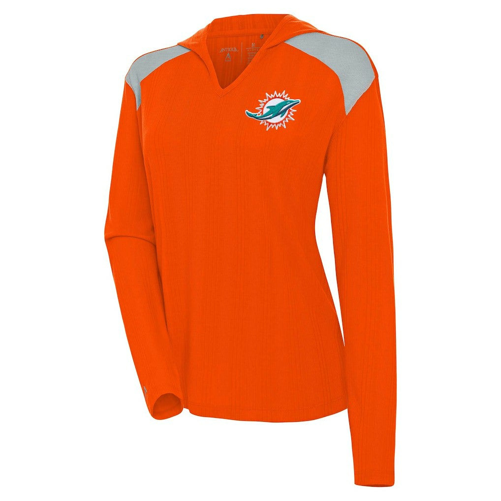 Miami Dolphins Antigua Women's Opulent Long Sleeve Hoodie T-Shirt - Orange - NFL