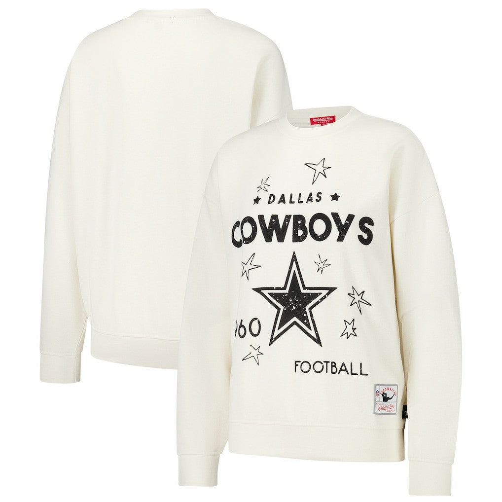 Dallas Cowboys Women's Lightweight 3.0 Logo Pullover Sweatshirt - Cream - Mitchell & Ness