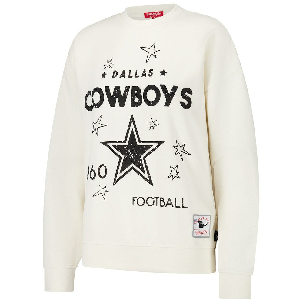Dallas Cowboys Women's Lightweight 3.0 Logo Pullover Sweatshirt - Cream - Mitchell & Ness