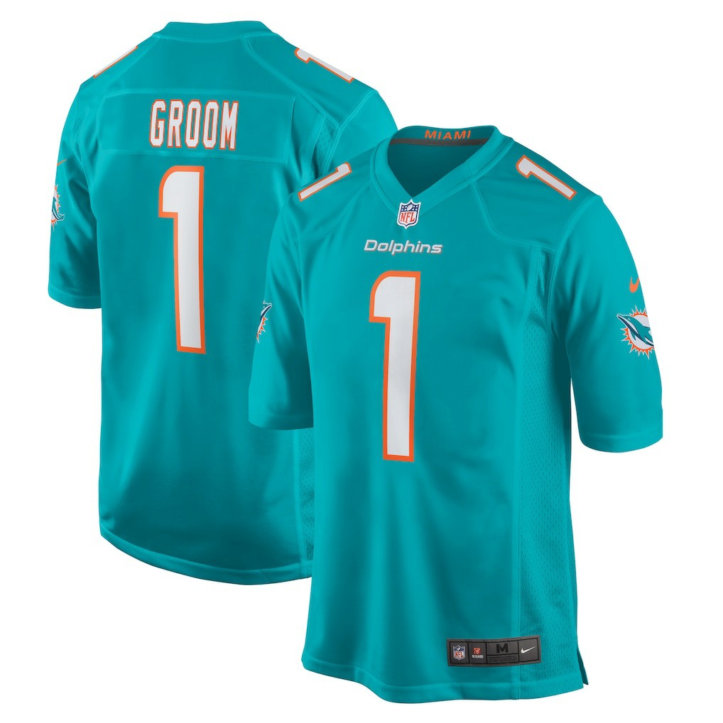 Number 1 Groom Miami Dolphins Game Jersey - Aqua - Nike