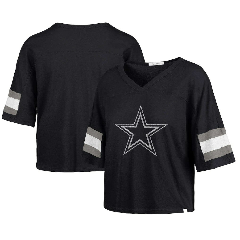 Dallas Cowboys '47 Women's Double Header Scout Cropped V-Neck T-Shirt - Navy - 47 brand