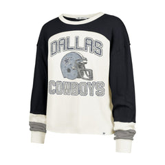 Dallas Cowboys '47 Women's Double Header Curve Raglan Long Sleeve Crop Top - Cream - 47 brand