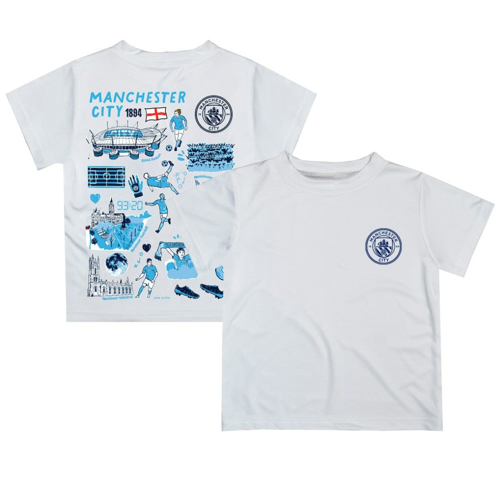 Manchester City Vive La Fete Youth Impressions Artwork T-Shirt White