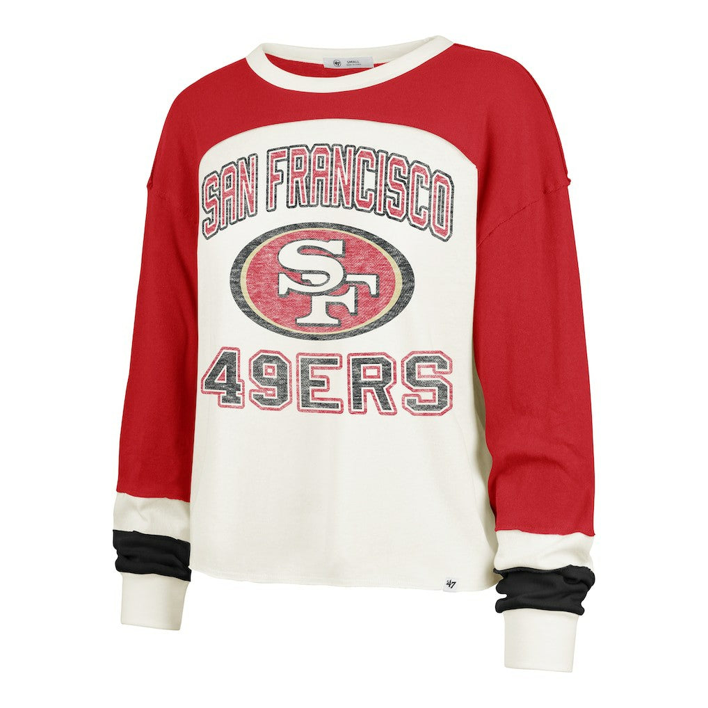 San Francisco 49ers '47 Women's Plus Size Double Header Curve Toni Long Sleeve T-Shirt - Cream/Scarlet - 47 brand