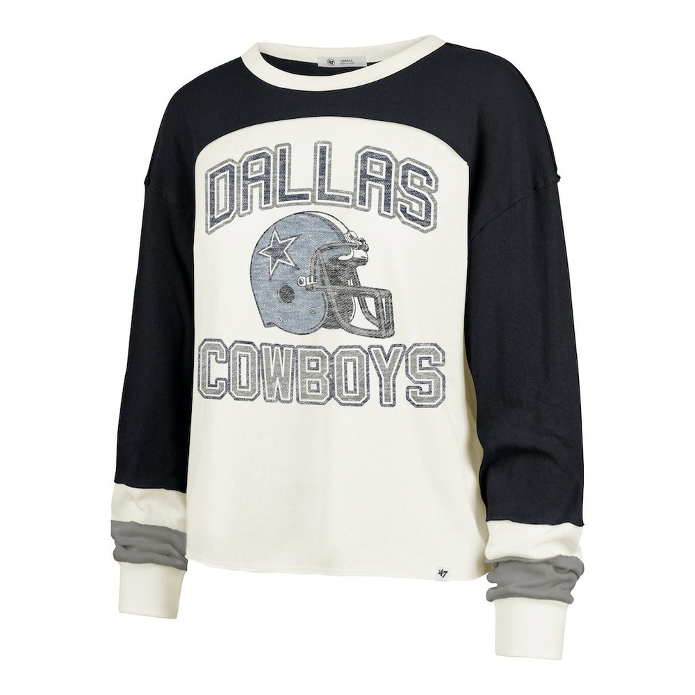 Dallas Cowboys '47 Women's Plus Size Double Header Curve Toni Long Sleeve T-Shirt - Cream/Navy - 47 brand