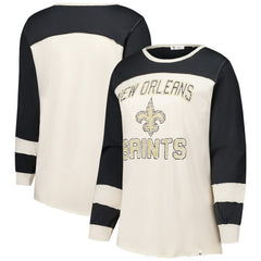 New Orleans Saints '47 Women's Plus Size Double Header Curve Toni Long Sleeve T-Shirt - Cream/Black - 47 brand