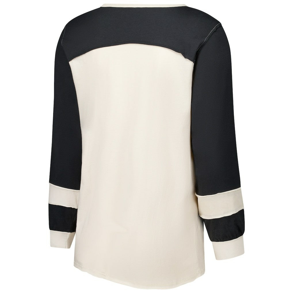 New Orleans Saints '47 Women's Plus Size Double Header Curve Toni Long Sleeve T-Shirt - Cream/Black - 47 brand