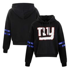 New York Giants Cuce Women's Cropped Sequins Pullover Hoodie - Black - NFL