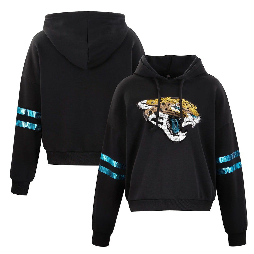 Jacksonville Jaguars Cuce Women's Cropped Sequins Pullover Hoodie - Black - NFL