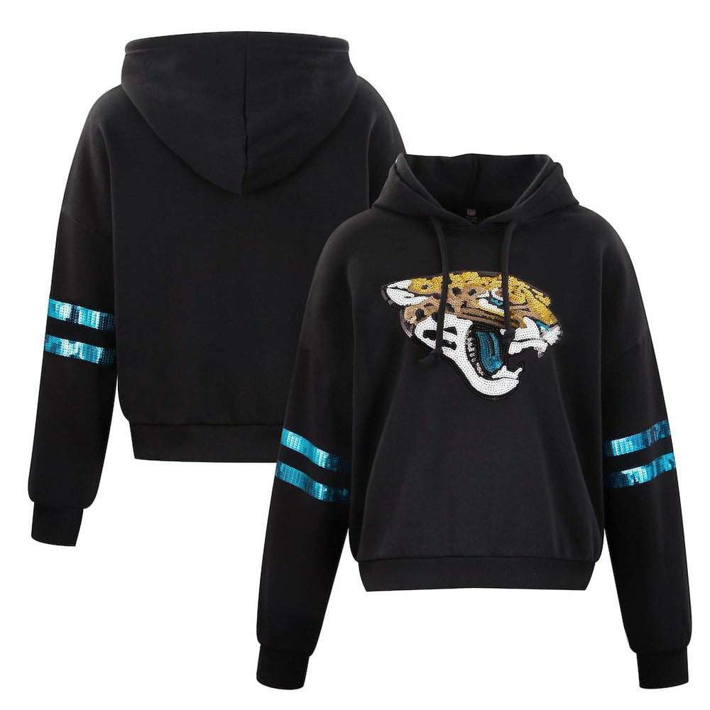 Jacksonville Jaguars Cuce Women's Cropped Sequins Pullover Hoodie - Black - NFL