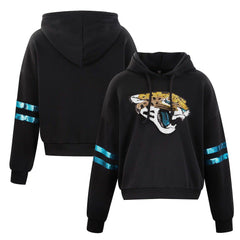 Jacksonville Jaguars Cuce Women's Cropped Sequins Pullover Hoodie - Black - NFL
