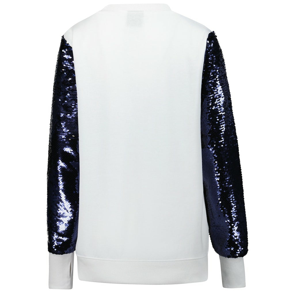 Dallas Cowboys Cuce Women's Sequin Sleeve V-Neck Pullover Sweatshirt- White - NFL