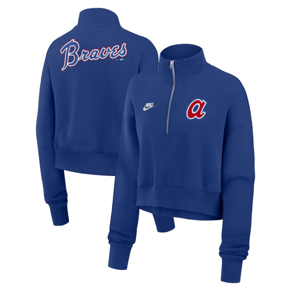 Atlanta Braves Nike Women's Cooperstown Collection Phoenix Fleece Half-Zip Sweatshirt Outlet