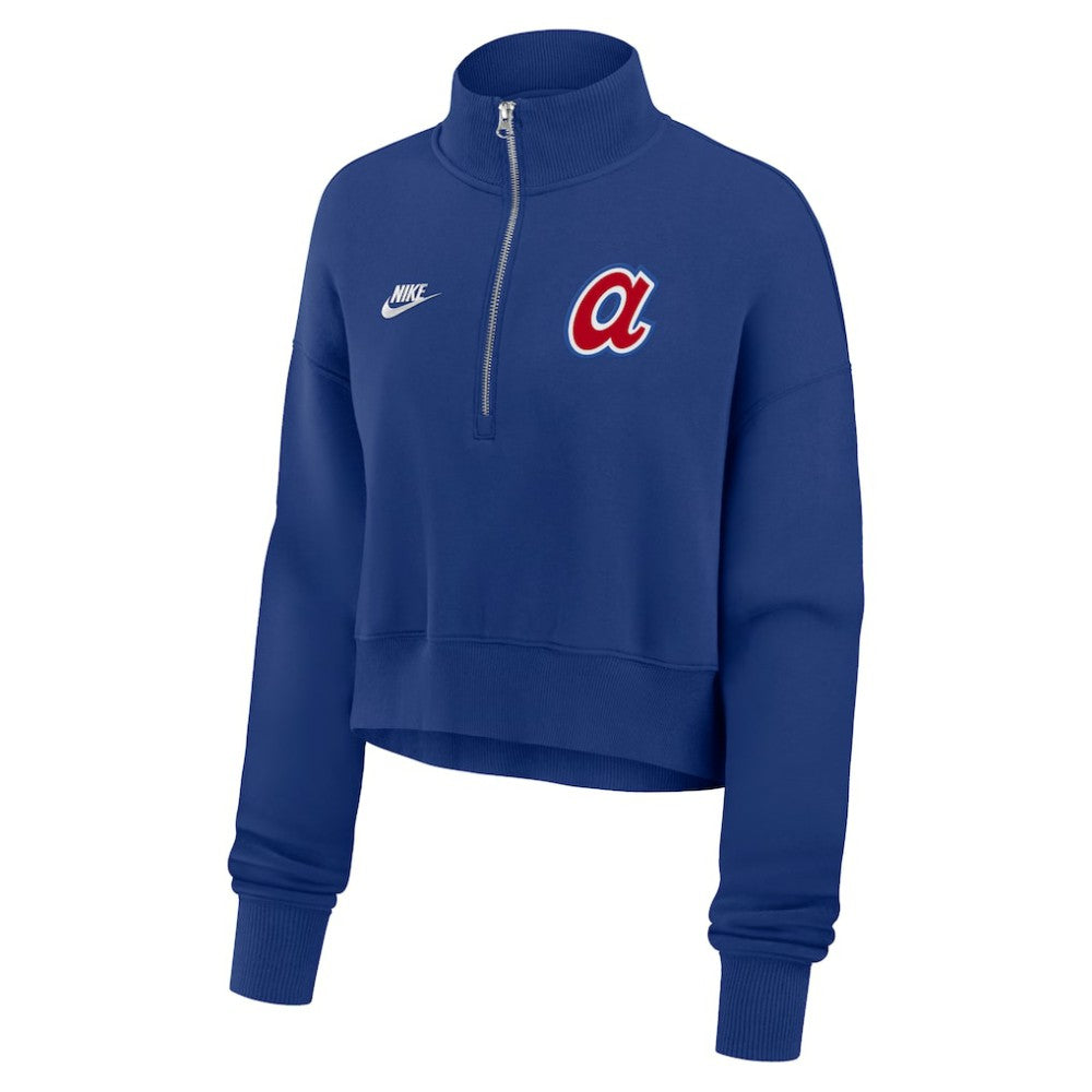 Atlanta Braves Nike Women's Cooperstown Collection Phoenix Fleece Half-Zip Sweatshirt Outlet