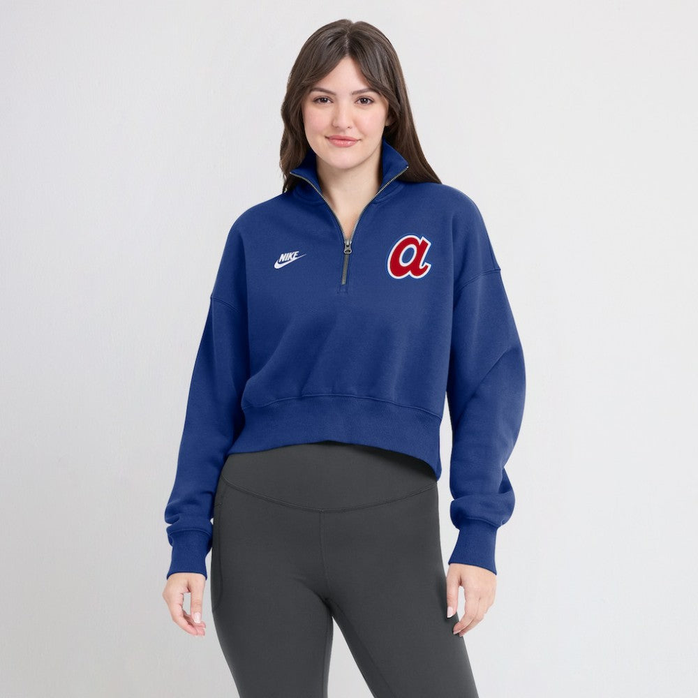 Atlanta Braves Nike Women's Cooperstown Collection Phoenix Fleece Half-Zip Sweatshirt Outlet