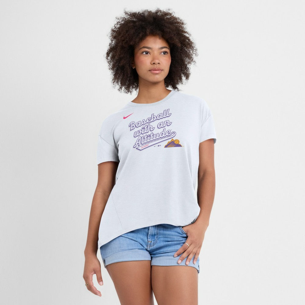 Colorado Rockies Nike Women's 2025 City Connect Flowy Fashion Tri-Blend Dri-FIT T-Shirt Outlet