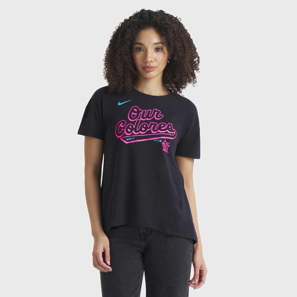 Miami Marlins Nike Women's 2025 City Connect Flowy Fashion Tri-Blend Dri-FIT T-Shirt for sale