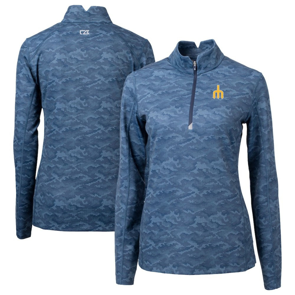 Seattle Mariners Cutter & Buck Women's  Traverse Camo Print Stretch Quarter-Zip Top Sale