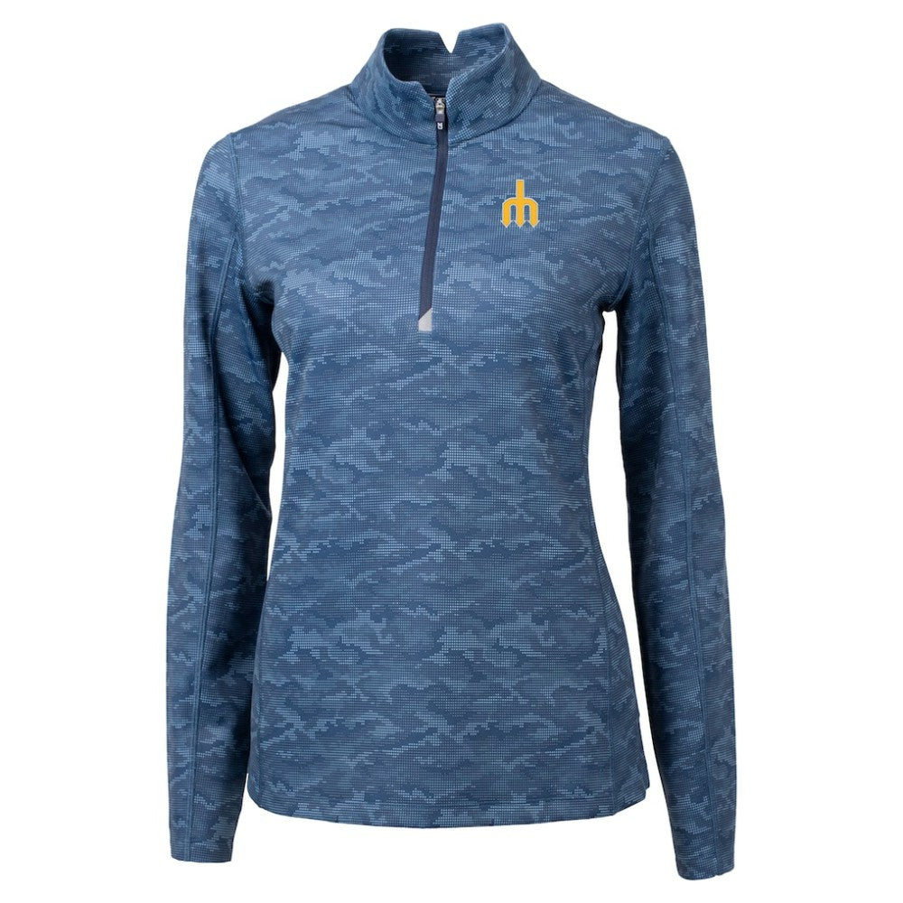 Seattle Mariners Cutter & Buck Women's  Traverse Camo Print Stretch Quarter-Zip Top Sale