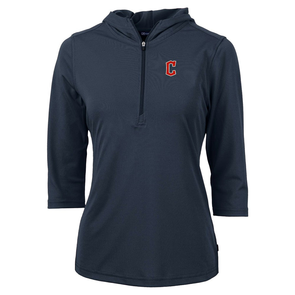 Cleveland Guardians Cutter & Buck Women's  DryTec Virtue Eco Pique Recycled 3/4-Sleeve Half-Zip Pullover Hoodie Online