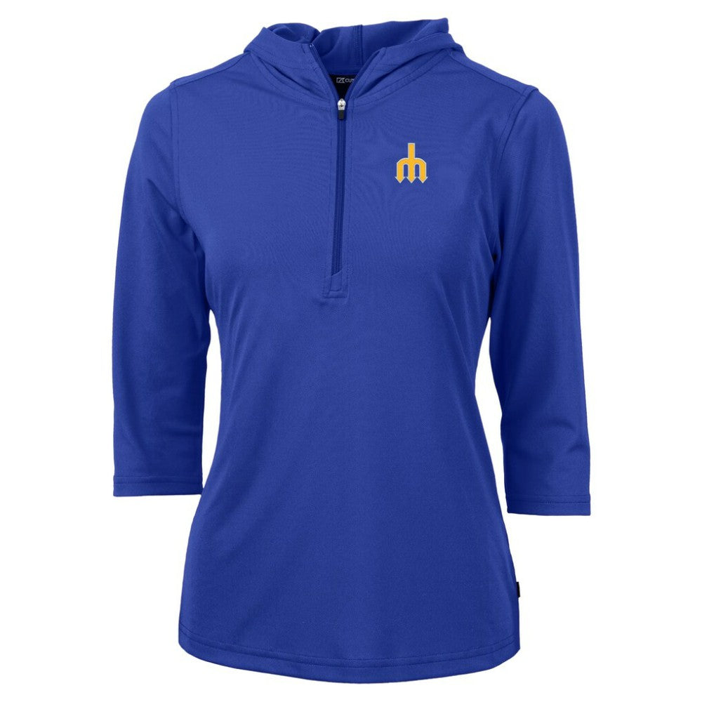 Seattle Mariners Cutter & Buck Women's  DryTec Virtue Eco Pique Recycled 3/4-Sleeve Half-Zip Pullover Hoodie Sale