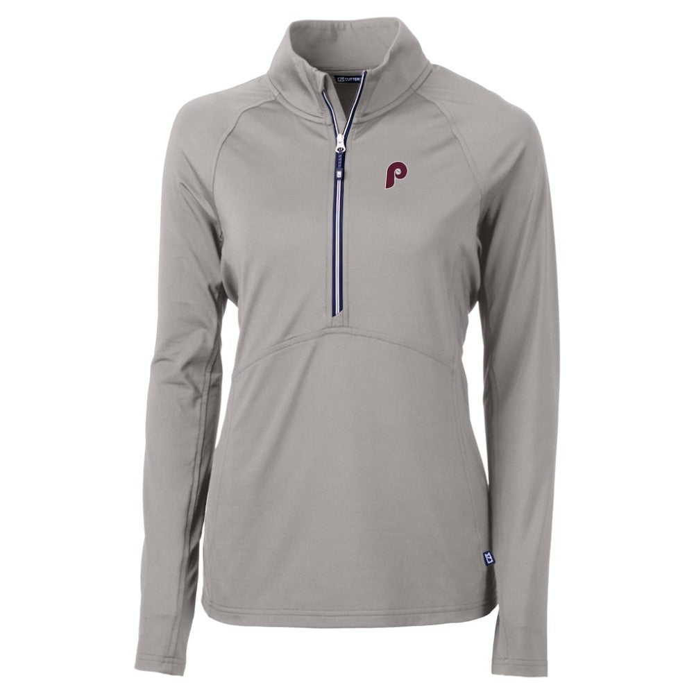 Philadelphia Phillies Cutter & Buck Women's Cooperstown Collection DryTec Adapt Eco Knit Stretch Recycled Raglan Half-Zip Top Outlet